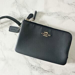Coach Refine Pebble Leather Double Corner Zip Wristlet Dark Slate Gray